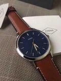 Fossil Minimalist Blue Dial Brown Leather Strap Watch for Men - FS5304