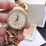 Michael Kors Nini Three Hand Gold Dial Gold Steel Strap Watch For Women - MK3235