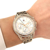 Tommy Hilfiger Ari Multifunction Diamonds Silver Dial Gold Steel Strap Watch for Women - 1781977