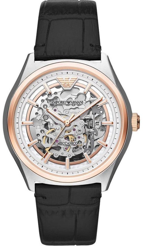 Emporio Armani Zeta Skeleton Automatic Silver Dial Black