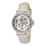 Fossil Boyfriend Automatic Skeleton Silver Dial White Leather Strap Watch for Women - ME3069