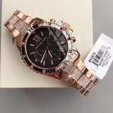 Michael Kors Everest Chronograph Black Dial Rose Gold Steel Strap Watch For Women - MK5875