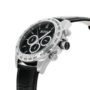 Hugo Boss Ikon Chronograph Black Dial Black Leather Strap Watch for Men - 1513178