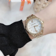 Michael Kors Mindy Three Hand White Dial Rose Gold Steel Strap Watch for Women - MK7078