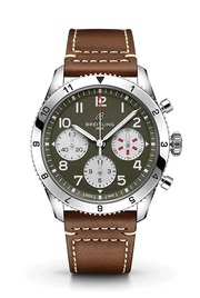 Breitling Avi Chronograph 42 Curtiss Warhawk Green Dial Brown Leather Strap Watch for Men - A233802A1L1X1
