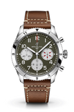 Breitling Avi Chronograph 42 Curtiss Warhawk Green Dial Brown Leather Strap Watch for Men - A233802A1L1X1