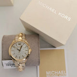 Michael Kors Runway Mercer Crystals Silver Dial Gold Steel Strap Watch For Women - MK6715