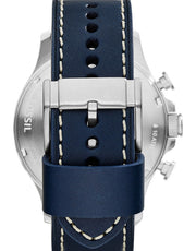 Fossil Nate Chronograph White Dial Blue Leather Strap Watch for Men - JR1480