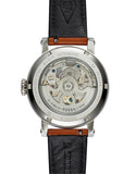 Fossil Boyfriend Automatic Skeleton Silver Dial Brown Leather Strap Watch for Women - ME3109