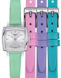 Tissot T Lady Lovely Square Silver Dial Light Green Leather Strap Watch for Women - T058.109.16.031.01