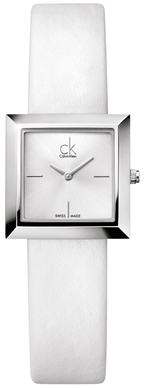 Calvin Klein Mark Silver Dial White Leather Strap Watch for Women - K3R231L6