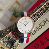 Daniel Wellington Classic Cambridge White Dial Two Tone Nylon Strap Watch For Men - DW00100003