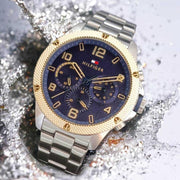 Tommy Hilfiger Blaze Chronograph Blue Dial Silver Steel Strap Watch for Men - 1792031