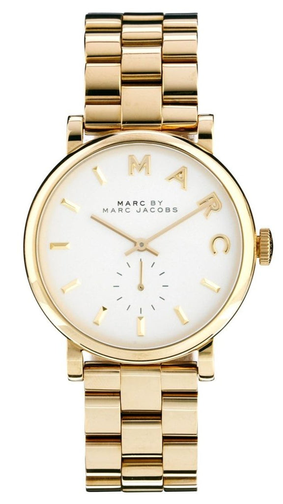 Marc Jacobs Baker White Dial Gold Steel Strap Watch for Women