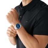 Michael Kors Slim Runway Analog Blue Dial Silver Steel Strap Watch for Men - MK1060