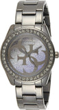 Guess G Twist Diamonds Purple Dial Black Steel Strap Watch For Women - W1201L4