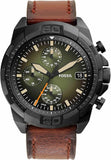 Fossil Bronson Chronograph Black Dial Brown Leather Strap Watch for Men - FS5856