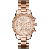 Michael Kors Ritz Chronograph Rose Gold Dial Rose Gold Steel Strap Watch for Women - MK6357