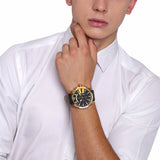 Diesel Mega Chief Chronograph Black Dial Black Leather Strap Watch For Men - DZ4344