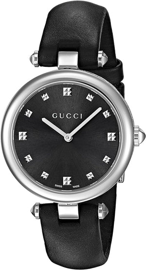 Gucci Diamantissima Diamonds Black Dial Black Leather Strap Watch For Women - YA141403