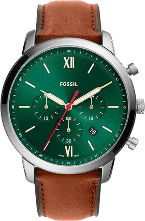 Fossil Neutra Chronograph Green Dial Brown Leather Strap Watch for Men - FS5735