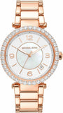 Michael Kors Parker Three-Hand Mother of Pearl White Dial Rose Gold Steel Strap Watch For Women - MK4695