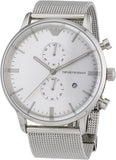 Emporio Armani Classic Chronograph Quartz Silver Dial Silver Mesh Bracelet Watch For Men - AR0390