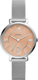 Fossil Jacqueline Three Hand Pink Dial Silver Mesh Strap Watch for Women - ES5089