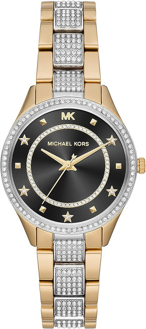 Michael Kors Lauryn Crystal Pave Black Dial Two Tone Steel Strap Watch For Women - MK4403