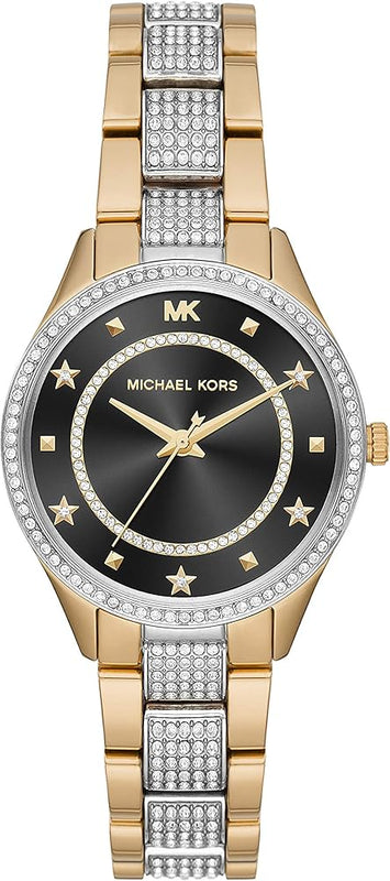 Michael Kors Lauryn Crystal Pave Black Dial Two Tone Steel Strap Watch For  Women