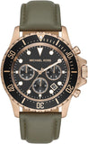 Michael Kors Everest Analog Black Dial Green Leather Strap Watch For Men - MK9090