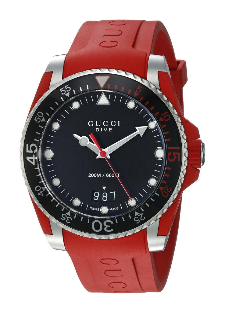 GUCCI グッチ腕時計 Gucci Dive Quartz Black Dial Red Rubber Strap Watch For Men