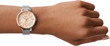 Fossil Jacqueline Three Hand Pink Dial Silver Mesh Strap Watch for Women - ES5089