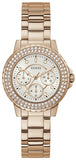 Guess Crown Jewel Multifunction Diamonds White Dial Rose Gold Steel Strap Watch For Women - GW0410L3