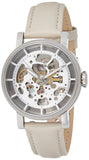 Fossil Boyfriend Automatic Skeleton Silver Dial White Leather Strap Watch for Women - ME3069