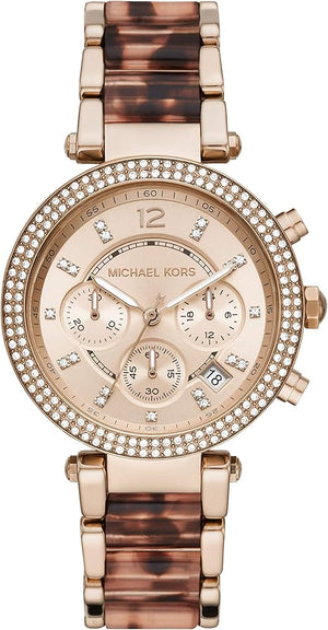 Michael Kors Parker Chronograph Rose Gold Dial Two Tone Steel Strap Watch For Women - MK6832