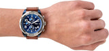 Fossil Bronson Chronograph Luggage Blue Dial Brown Leather Strap Watch for Men - FS5829