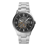 Fossil Forrester Automatic Skeleton Black Dial Silver Steel Strap Watch for Men - ME3180