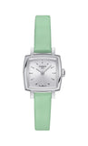 Tissot T Lady Lovely Square Silver Dial Light Green Leather Strap Watch for Women - T058.109.16.031.01