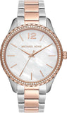 Michael Kors Layton Three Hand Mother of Pearl White Dial Two Tone Steel Strap Watch For Women - MK6849