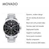 Movado Series 800 Chronograph Black Dial Silver Steel Strap Watch For Men - 2600142