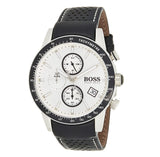 Hugo Boss Rafale Chronograh Quartz White Dial Black Leather Strap Watch For Men - HB1513403