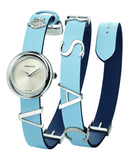 Versace V Flare Silver Dial Blue Leather Strap Watch for Women - VEBN00118