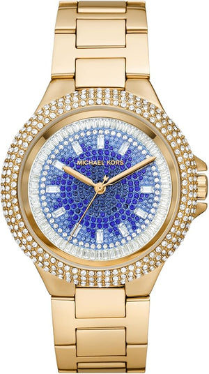 Michael Kors Camille Analog Blue Dial Gold Steel Strap Watch For Women - MK7341