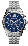 Michael Kors Lexington Chronograph Blue Dial Silver Steel Strap Watch for Men - MK8280