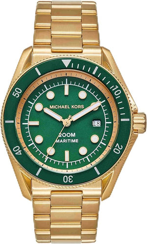 Michael Kors Maritime Analog Green Dial Gold Steel Strap Watch for Men - MK9162