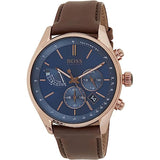 Hugo Boss Grand Prix Blue Dial Brown Leather Strap Watch for Men - 1513604