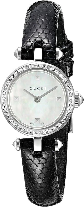 Gucci Diamantissima Diamonds Mother of Pearl Dial Black Leather