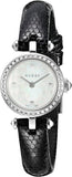 Gucci Diamantissima Diamonds Mother of Pearl Dial Black Leather Strap Watch For Women - YA141511