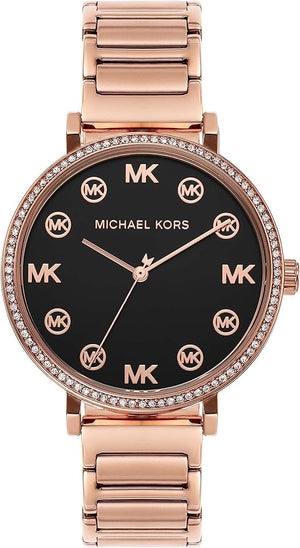 Michael Kors Addyson Quartz Black Dial Gold Steel Strap Watch for Women - MK7416